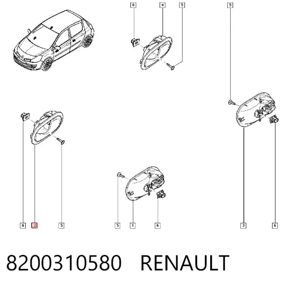 Klamka drzwi prawych przednia/tylna wewnętrzna 8200310580 Renault (RVI)
