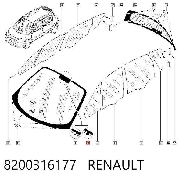 Szyba przednia 8200316177 Renault (RVI)
