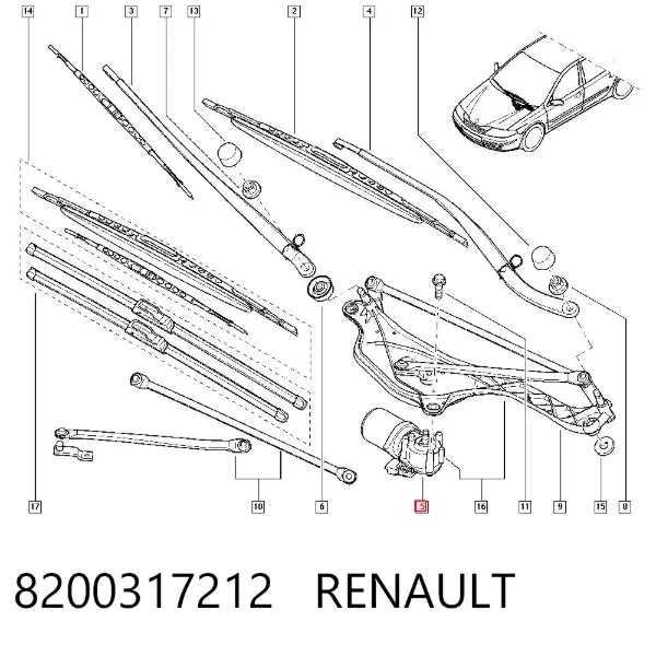 Silniczek wycieraczki szyby przedniej 8200317212 Renault (RVI)