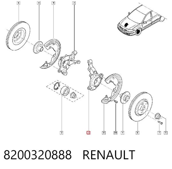 Czop (zwrotnica) przedni lewy 8200320888 Renault (RVI)