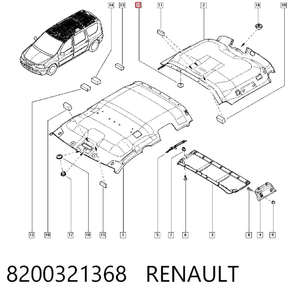 Spinka mocowania obicia klapy bagażnika 8200321368 Renault (RVI)