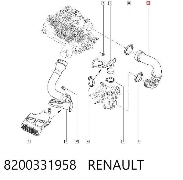 Króciec powietrza, wlot do turbiny (doładowanie) 8200331958 Renault (RVI)