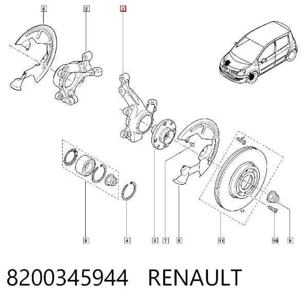 Czop (zwrotnica) przedni lewy 8200345944 Renault (RVI)