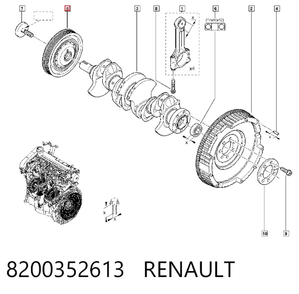 Koło pasowe wału korbowego 8200352613 Renault (RVI)