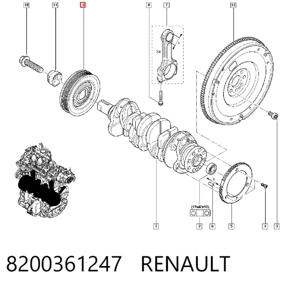 Koło pasowe wału korbowego 8200361247 Renault (RVI)
