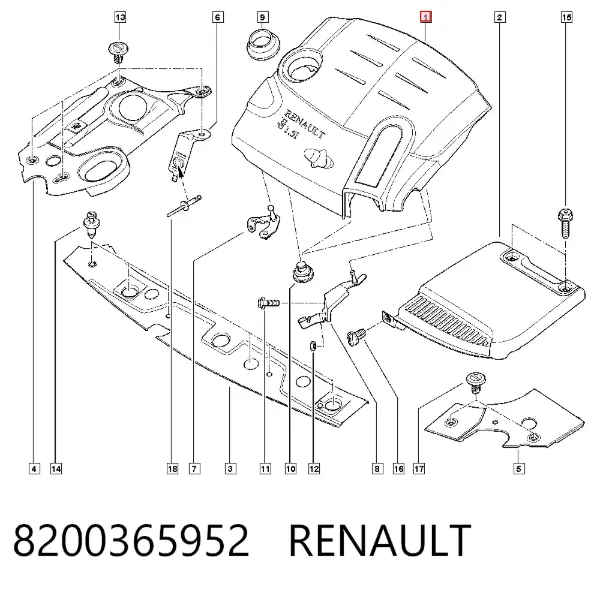 Pokrywa silnika dekoracyjna 8200365952 Renault (RVI)