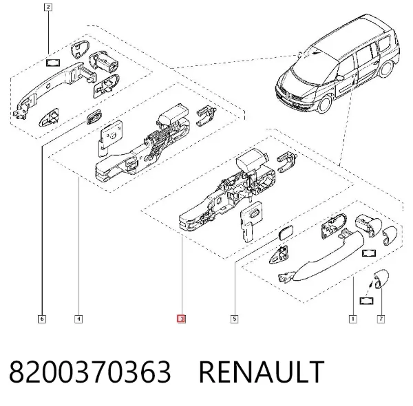 Pałąk zewnętrznej klamki drzwi tylnych lewych 8200370363 Renault (RVI)