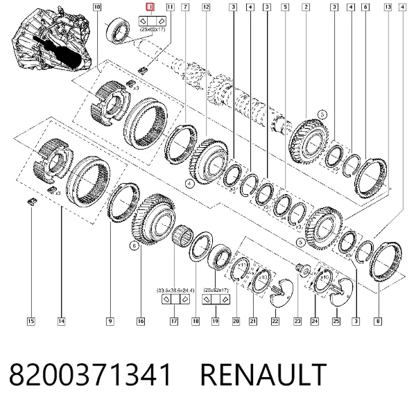 Łożysko wału sprzęgłowego skrzyni biegów 8200371341 Renault (RVI)