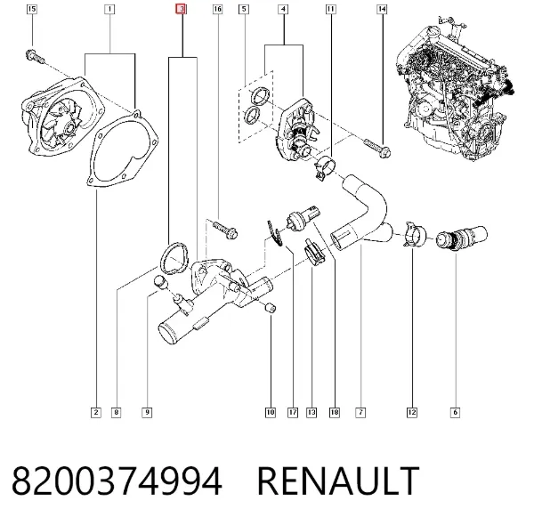Obudowa termostatu 8200374994 Renault (RVI)