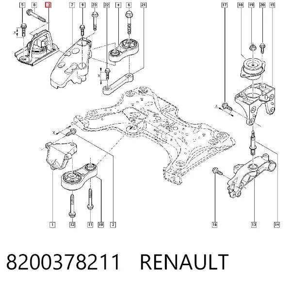 Poduszka (podpora) silnika prawa 8200378211 Renault (RVI)