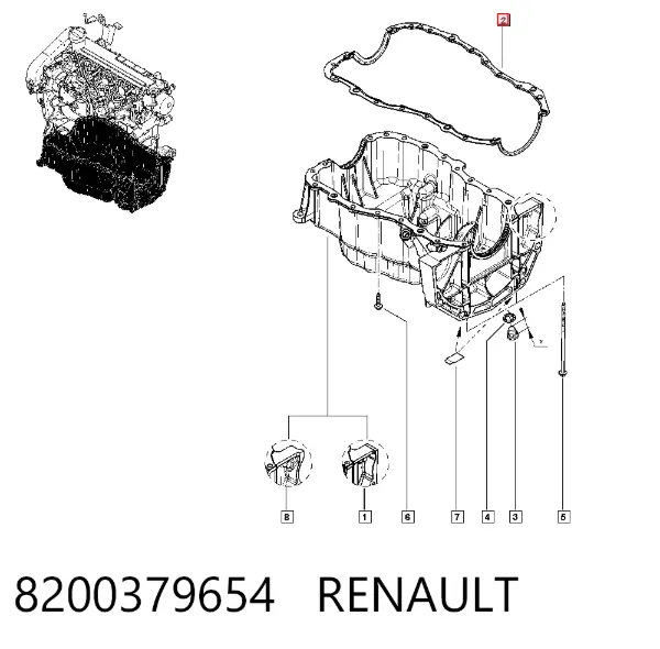Uszczelka miski olejowej silnika 8200379654 Renault (RVI)