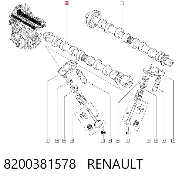 Wał rozrządu silnika ssący, dolotowy 8200381578 Renault (RVI)