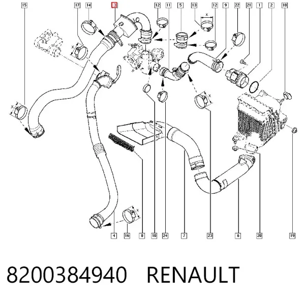 Przewód (króciec) intercoolera 8200384940 Renault (RVI)