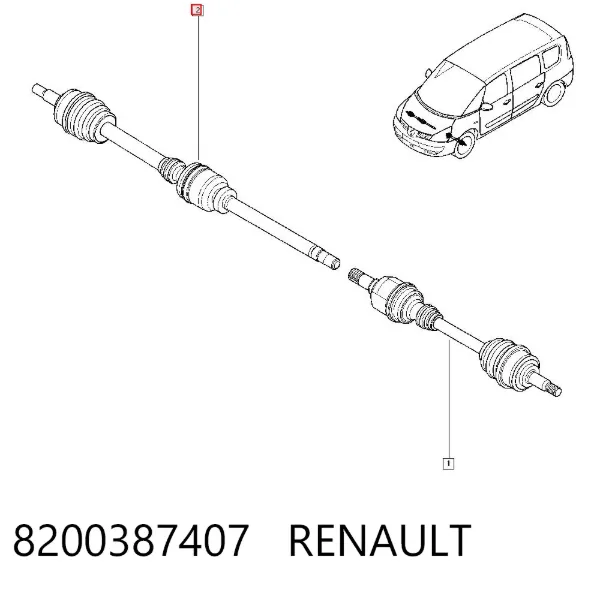 Półoś napędowa przednia prawa 8200387407 Renault (RVI)