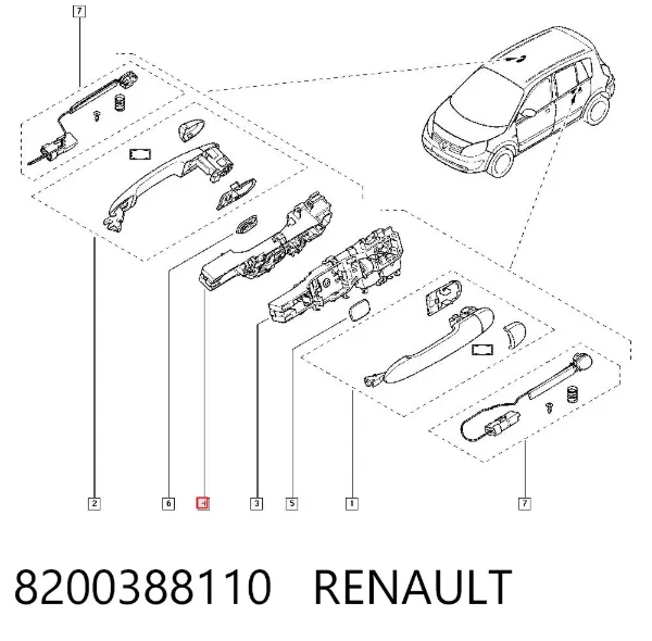 Pałąk zewnętrznej klamki drzwi przednich lewej 8200388110 Renault (RVI)