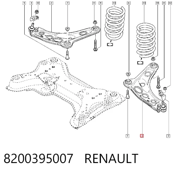 Wahacz zawieszenia przedniego dolny lewy 8200395007 Renault (RVI)