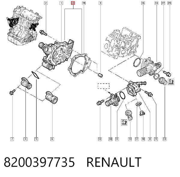 Pompa chłodząca wodna 8200397735 Renault (RVI)