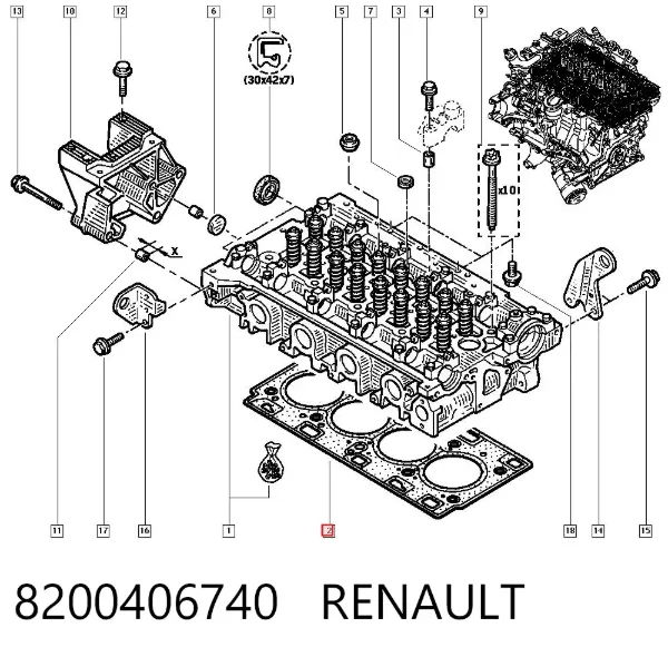 Uszczelka głowicy cylindrów 8200406740 Renault (RVI)