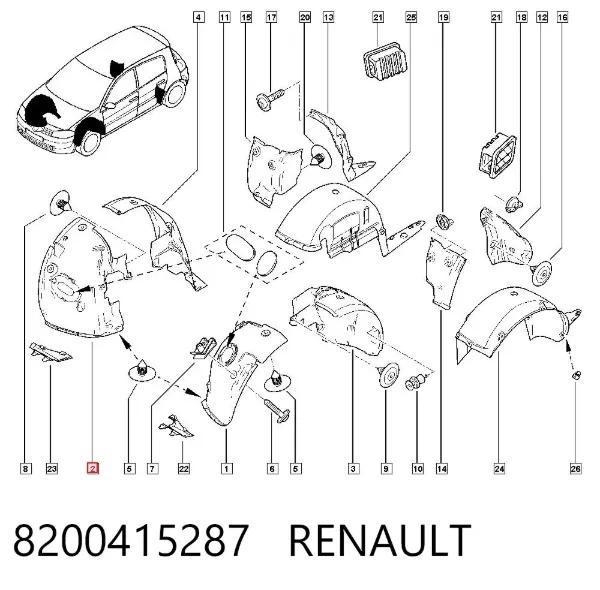 Nadkole błotnika przedniego prawe przednie 8200415287 Renault (RVI)
