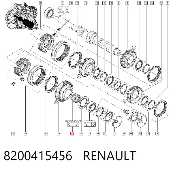 Łożysko wału sprzęgłowego skrzyni biegów 8200415456 Renault (RVI)