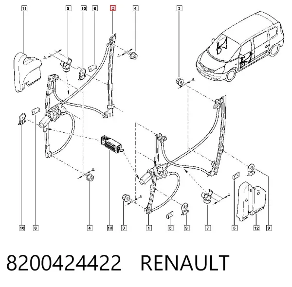 Mechanizm podnoszenia szyby drzwi przednich prawych 8200424422 Renault (RVI)
