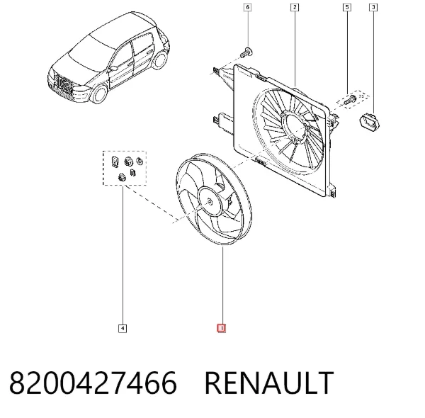 Wentylator elektryczny układu chłodzenia kompletny (silnik+wirnik) 8200427466 Renault (RVI)