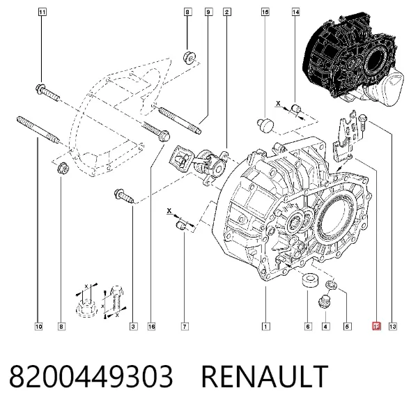 Uchwyt mocujący linkę skrzyni biegów 8200449303 Renault (RVI)