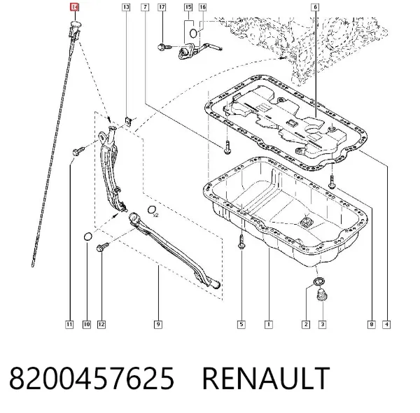 Bagnet poziomu oleju w silniku 8200457625 Renault (RVI)