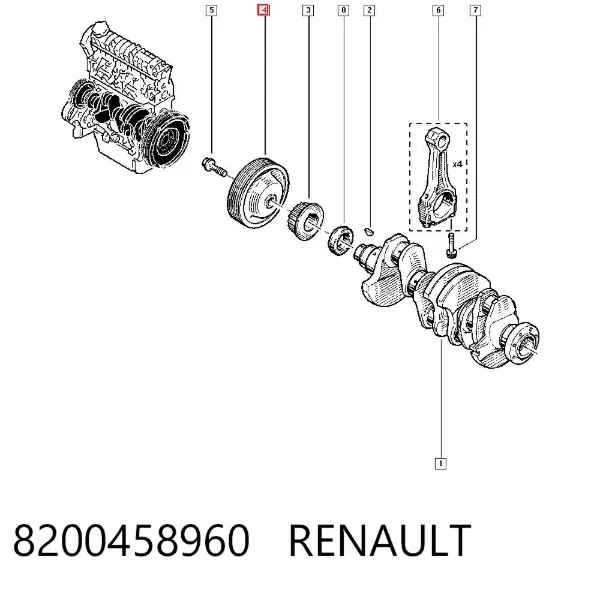 Koło pasowe wału korbowego 8200458960 Renault (RVI)