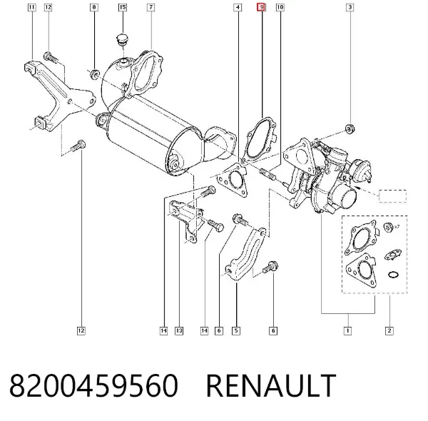 Uszczelka rury odbiornika tłumika 8200459560 Renault (RVI)