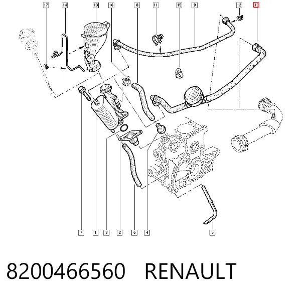 Króciec wentylacji kadłuba (separatora oleju) 8200466560 Renault (RVI)