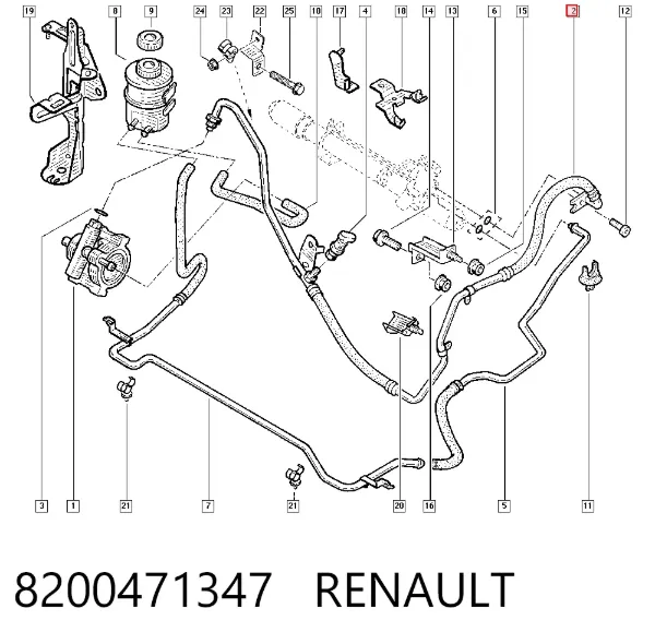 Przewód hydraulicznego układu wspomagania wysokiego ciśnienia, od pompy do maglownicy (mechanizmu) 8200471347 Renault (RVI)