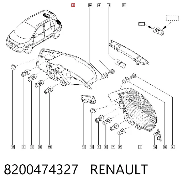 Lampa zespolona tylna prawa 8200474327 Renault (RVI)