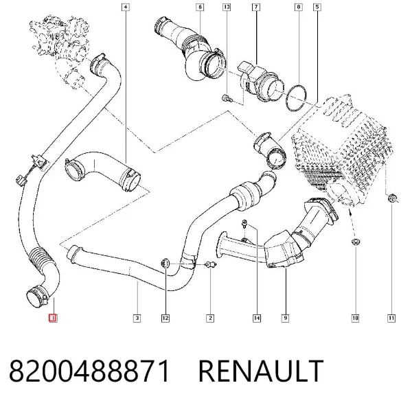 Przewód (króciec) intercoolera 8200488871 Renault (RVI)