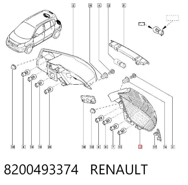 Lampa zespolona tylna lewa 8200493374 Renault (RVI)