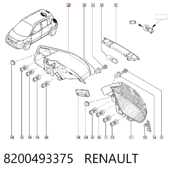 Lampa zespolona tylna prawa 8200493375 Renault (RVI)