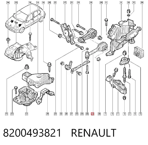 Poduszka (podpora) silnika tylna 8200493821 Renault (RVI)