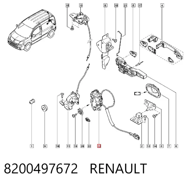 Zamek drzwi tylnych lewych skrzydłowych 8200497672 Renault (RVI)