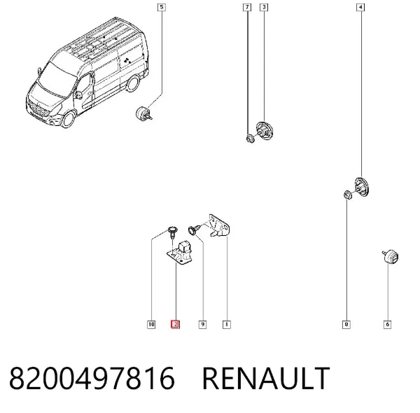 Zaczep zamka drzwi tylnych skrzydłowych lewy dolny 8200497816 Renault (RVI)