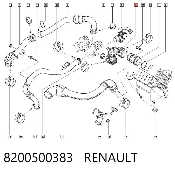 Króciec powietrza, wylot filtra powietrznego 8200500383 Renault (RVI)