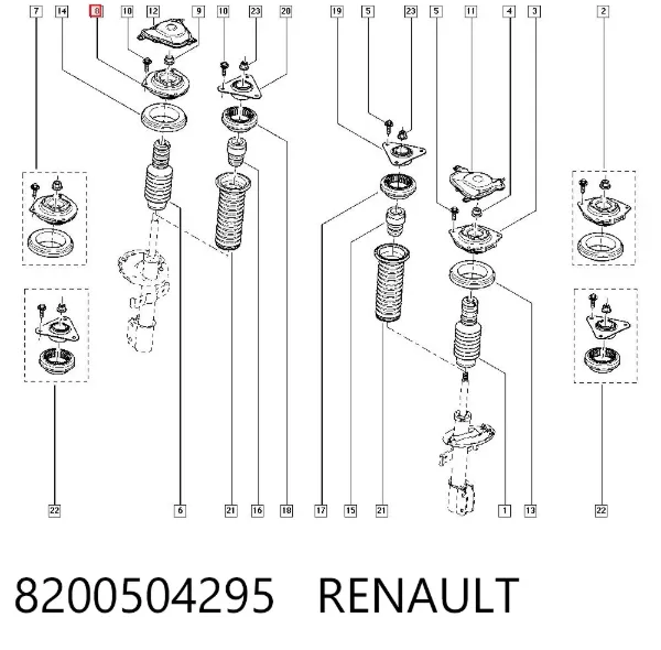 Podpora amortyzatora przedniego prawego 8200504295 Renault (RVI)