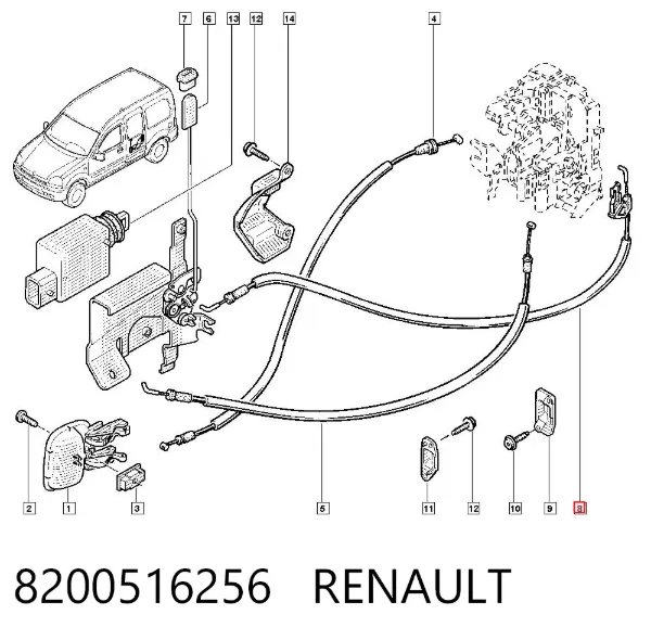 Linka otwierania drzwi bocznych (przesuwnych) 8200516256 Renault (RVI)
