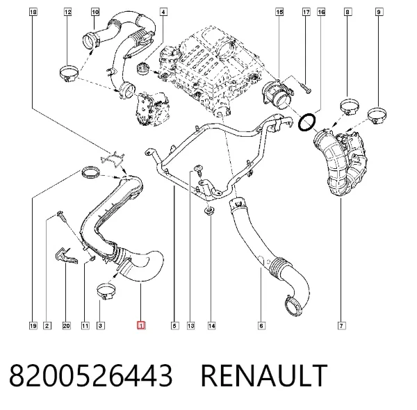 Przewód (króciec) intercoolera 8200526443 Renault (RVI)