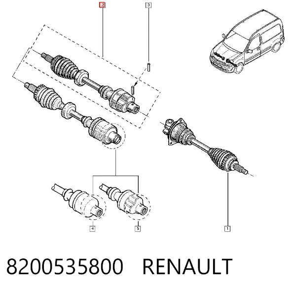 Półoś napędowa przednia prawa 8200535800 Renault (RVI)
