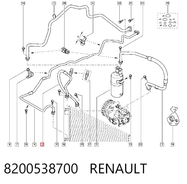 Przewód klimatyzacji, od sprężarki do chłodnicy 8200538700 Renault (RVI)