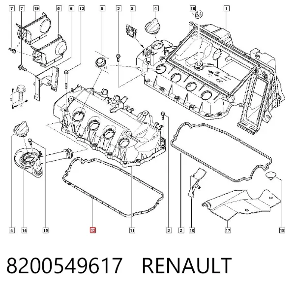 Uszczelka pokrywy zaworowej silnika 8200549617 Renault (RVI)