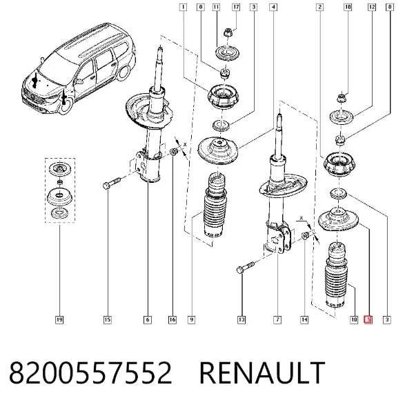 Talerz sprężyny tylnej górny metalowy 8200557552 Renault (RVI)