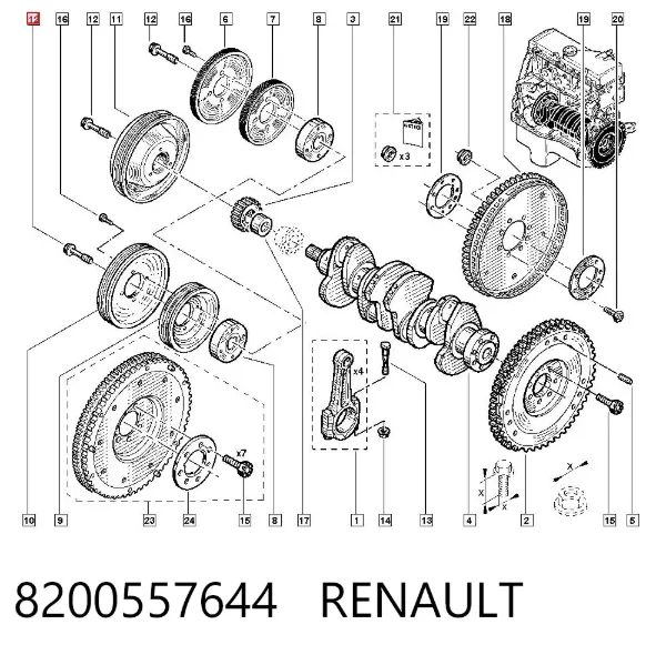 Śruba koła pasowego wału korbowego 8200557644 Renault (RVI)