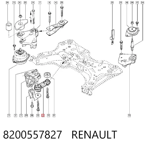 Poduszka (podpora) silnika tylna 8200557827 Renault (RVI)