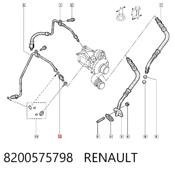 Wtyczka łącząca rurkę odprowadzającą olej z turbiny z blokiem 8200575798 Renault (RVI)